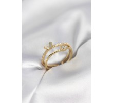 Gold Renk 2'li Zirkon Taşlı Kelebek Model Kadın Yüzük - TJ-BYK3977