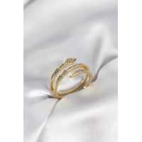 Yılan Model Gold Renk Zirkon Taşlı Kadın Yüzük TJ-BYK3979