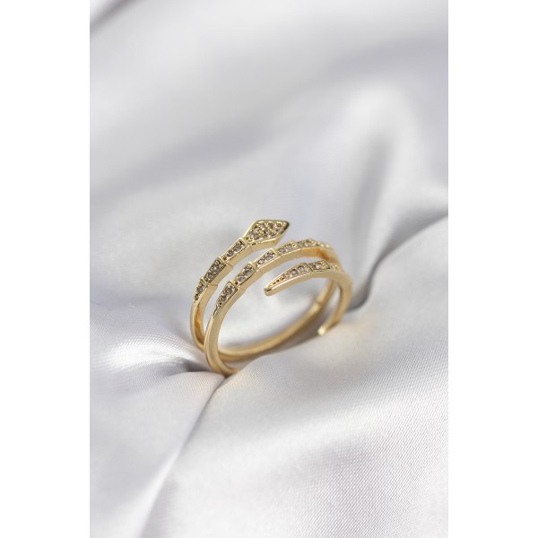 Yılan Model Gold Renk Zirkon Taşlı Kadın Yüzük - TJ-BYK3979