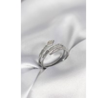 Yılan Model Gümüş Renk Zirkon Taşlı Kadın Yüzük - TJ-BYK3980