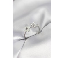 Gümüş Renk Sedefli Çiçek Model Kadın Yüzük - TJ-BYK3982