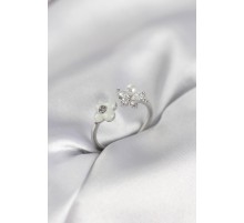 Gümüş Renk Sedefli Çiçek Model Kadın Yüzük - TJ-BYK3982