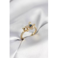 Gold Renk Çiçek Model Zirkon Taşlı Kadın Yüzük - TJ-BYK3983