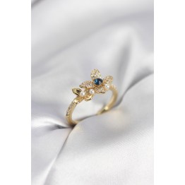 Gold Renk Çiçek Model Zirkon Taşlı Kadın Yüzük - TJ-BYK3983