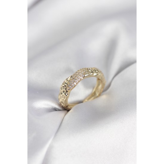 Zirkon Taşlı Puntalı Gold Renk Kadın Yüzük - TJ-BYK3987