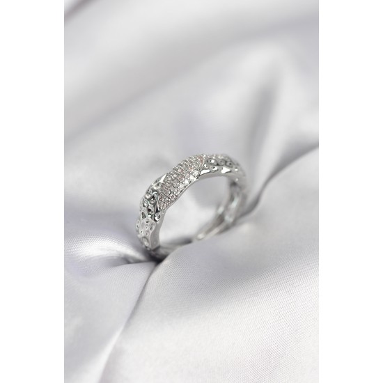 Zirkon Taşlı Puntalı Gümüş Renk Kadın Yüzük - TJ-BYK3988