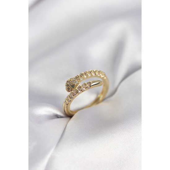 Yılan Model Gold Renk Zirkon Taşlı Kadın Yüzük - TJ-BYK3989