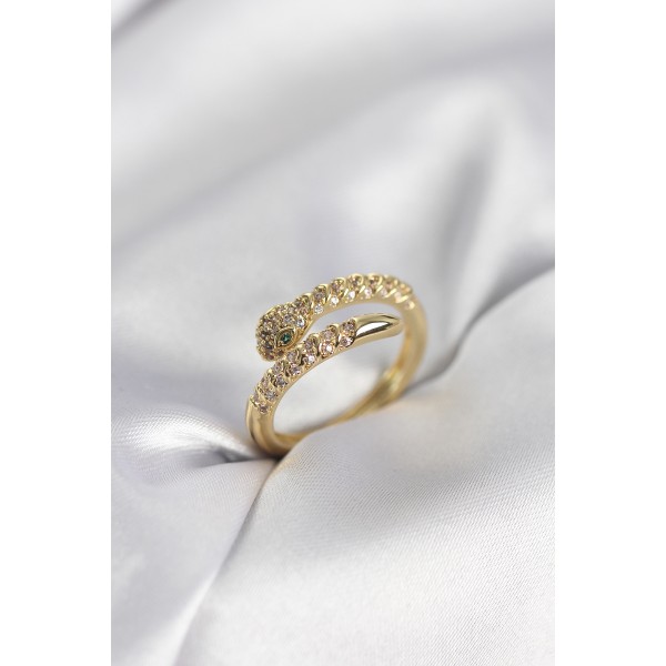Yılan Model Gold Renk Zirkon Taşlı Kadın Yüzük - TJ-BYK3989