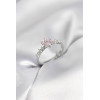 Gümüş Renk Pembe Tek Taş Model Zirkon Taşlı Kadın Yüzük TJ-BYK3992