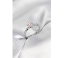 Gümüş Renk Pembe Tek Taş Model Zirkon Taşlı Kadın Yüzük - TJ-BYK3992