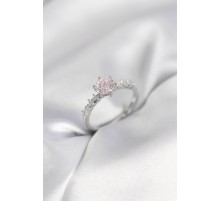 Gümüş Renk Pembe Tek Taş Model Zirkon Taşlı Kadın Yüzük - TJ-BYK3992