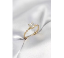 Tek Taş Model Zirkon Taşlı Gold Renk Kadın Yüzük - TJ-BYK3993