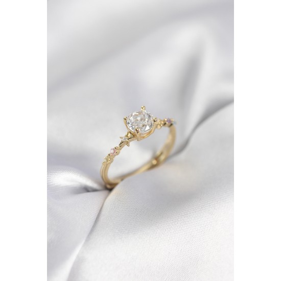 Tek Taş Model Zirkon Taşlı Gold Renk Kadın Yüzük - TJ-BYK3993