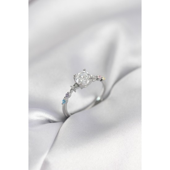 Tek Taş Model Zirkon Taşlı Gümüş Renk Kadın Yüzük - TJ-BYK3994