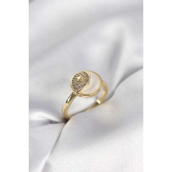 Ay Yıldız Model Gold Renk Zirkon Taşlı Kadın Yüzük - TJ-BYK3995