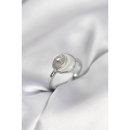 Ay Yıldız Model Gümüş Renk Zirkon Taşlı Kadın Yüzük - TJ-BYK3996