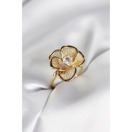 Gold Renk Çiçek Model Vintage Kadın Yüzük - TJ-BYK3997