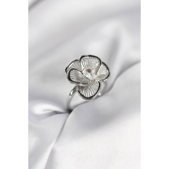 Gümüş Renk Çiçek Model Vintage Kadın Yüzük - TJ-BYK3998