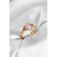 Gold Renk Pembe Damla Model Kadın Yüzük TJ-BYK3999