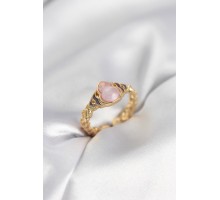 Gold Renk Pembe Damla Model Kadın Yüzük - TJ-BYK3999