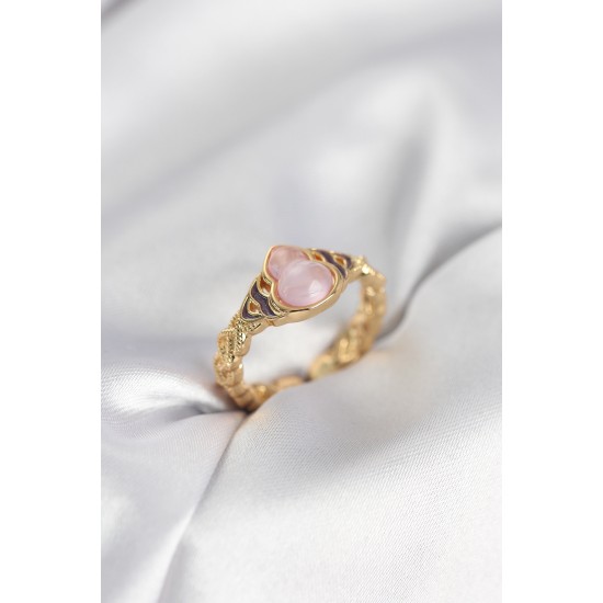 Gold Renk Pembe Damla Model Kadın Yüzük - TJ-BYK3999