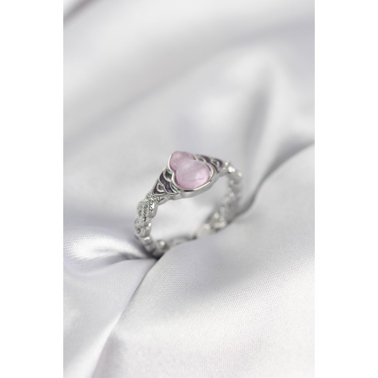 Gümüş Renk Pembe Damla Model Kadın Yüzük - TJ-BYK4000