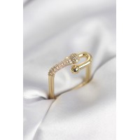 Gold Renk Zirkon Taşlı Tifani Model Kare Kadın Yüzük TJ-BYK4001