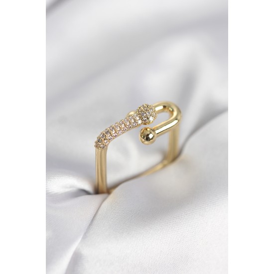 Gold Renk Zirkon Taşlı Tifani Model Kare Kadın Yüzük - TJ-BYK4001