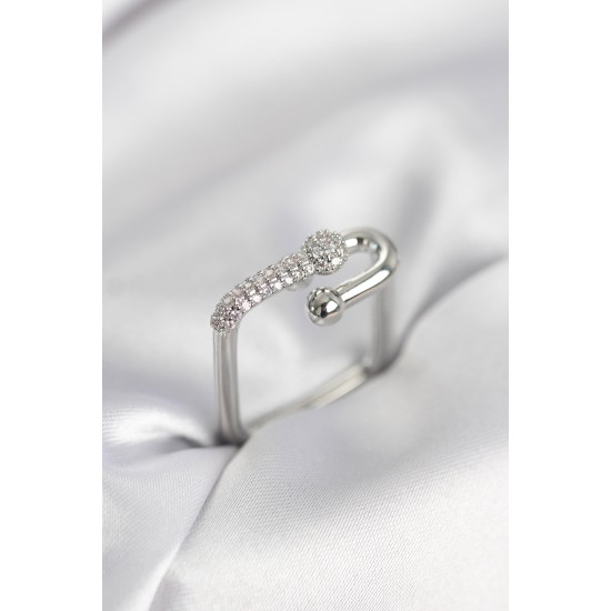 Gümüş Renk Zirkon Taşlı Tifani Model Kare Kadın Yüzük - TJ-BYK4002