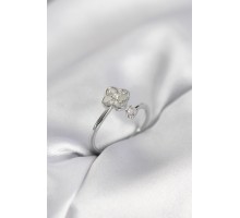 Gümüş Renk Zirkon Taşlı Yonca Model Kadın Yüzük - TJ-BYK4006