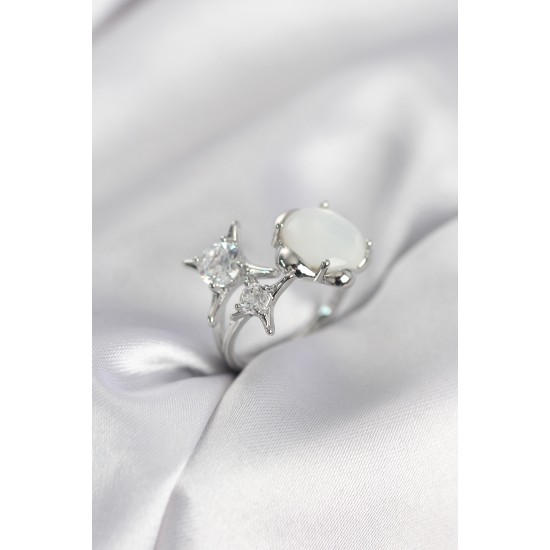 Gümüş Renk Kutup Yıldızı Model Kadın Yüzük - TJ-BYK4010