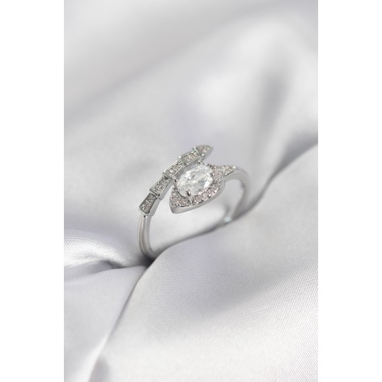 Yılan Model Gümüş Renk Zirkon Taşlı Kadın Yüzük - TJ-BYK4012