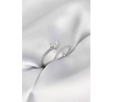 Gümüş Renk Zirkon Taşlı Kuyruklu Kalp Model Kadın Yüzük - TJ-BYK4014