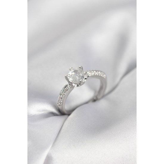 Tek Taş Model Zirkon Taşlı Gümüş Renk Kadın Yüzük - TJ-BYK4017