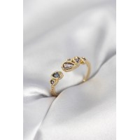 Gold Renk Mor Damla Zirkon Taşlı Kadın Yüzük TJ-BYK4018