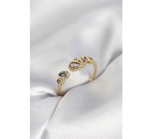 Gold Renk Mor Damla Zirkon Taşlı Kadın Yüzük - TJ-BYK4018