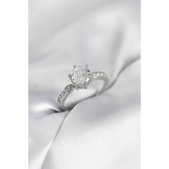 Zirkon Taşlı Tek Taş Model Gümüş Renk Kadın Yüzük - TJ-BYK4021