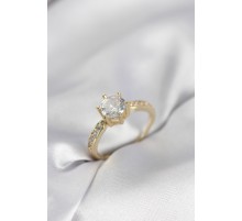 Zirkon Taşlı Tek Taş Model Gold Renk Kadın Yüzük - TJ-BYK4022