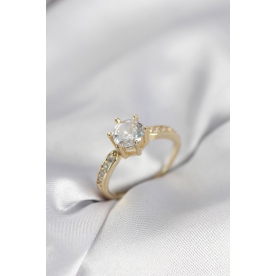 Zirkon Taşlı Tek Taş Model Gold Renk Kadın Yüzük - TJ-BYK4022