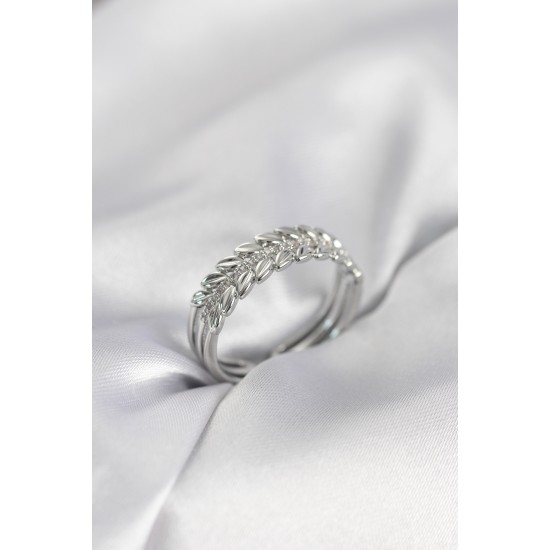 Gümüş Renk Başak Model Zirkon Taşlı Kadın Yüzük - TJ-BYK4023