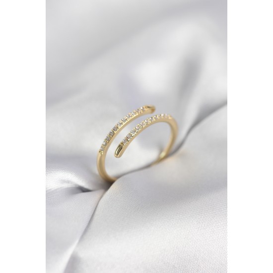 Gold Renk Yılan Kuyruk Model Zirkon Taşlı Kadın Yüzük - TJ-BYK4028