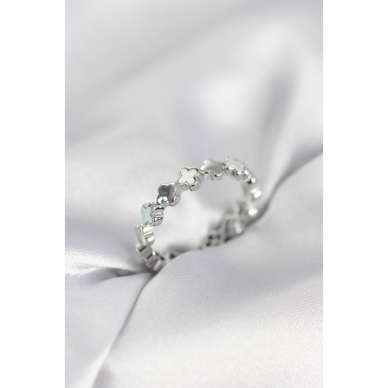 Gümüş Renk Sedefli Yonca Model Kadın Yüzük - TJ-BYK4029