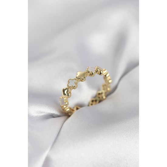 Gold Renk Sedefli Yonca Model Kadın Yüzük - TJ-BYK4030