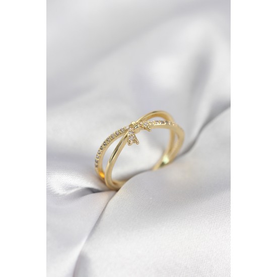 Gold Renk Zirkon Taşlı Fiyonk Model Kadın Yüzük - TJ-BYK4034