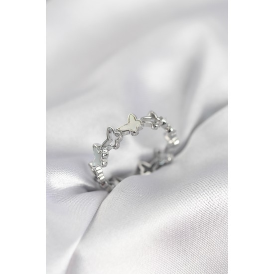 Gümüş Renk Kelebek Model Pirinç Kadın Yüzük - TJ-BYK4037