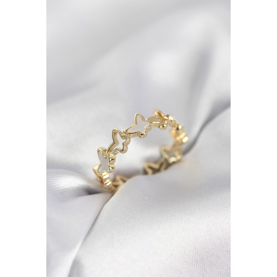 Gold Renk Kelebek Model Pirinç Kadın Yüzük - TJ-BYK4038