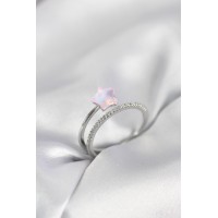 Gümüş Renk Zirkon Taşlı Pembe Halley Model Kadın Yüzük TJ-BYK4039