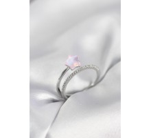 Gümüş Renk Zirkon Taşlı Pembe Halley Model Kadın Yüzük - TJ-BYK4039