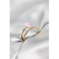 Gold Renk Zirkon Taşlı Pembe Halley Model Kadın Yüzük TJ-BYK4040
