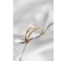 Gold Renk Zirkon Taşlı Pembe Halley Model Kadın Yüzük - TJ-BYK4040